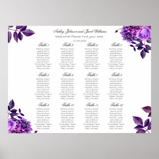 Lila florale Sitzkarte drucken. Lilac Hochzeit Poster (Vorne)