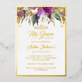 Lila florale Sparkling Amethyst Quinceanera Folieneinladung (Vorderseite)