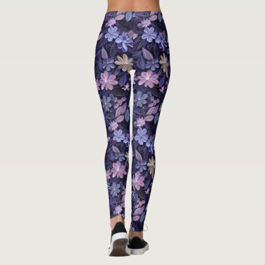 Lila florale Swirled Leggings (Rückseite)
