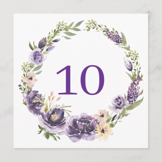 Lila florale Tischnummer (Vorderseite)