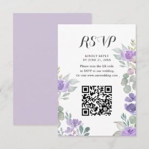 Lila Florale Wasserfarben-Eukalyptus-Hochzeits-RSV RSVP Karte
