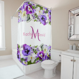 Lila florale weiße Monogramm-Bezeichnung Duschvorhang