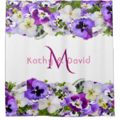 Lila florale weiße Monogramm-Bezeichnung Duschvorhang (Vorderseite)