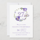 Lila florale Wildblume Vintag 27. Geburtstag Einladung (Vorderseite)