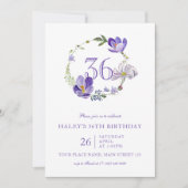 Lila florale Wildblume Vintag 36. Geburtstag Einladung (Vorderseite)