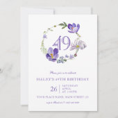 Lila florale Wildblume Vintag 49. Geburtstag Einladung (Vorderseite)