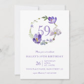 Lila florale Wildblume Vintag 59. Geburtstag Einladung (Vorderseite)