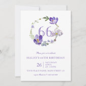 Lila florale Wildblume Vintag 66. Geburtstag Einladung (Vorderseite)