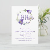Lila florale Wildblume Vintag 88. Geburtstag Einladung (Stehend Vorderseite)