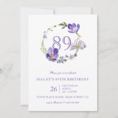 Lila florale Wildblume Vintag 89. Geburtstag Einladung (Vorderseite)