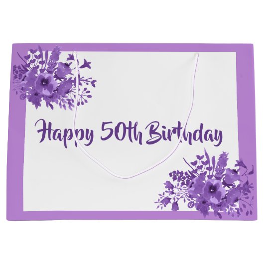 lila Florale zum 50. Große Geschenktüte (Vorderseite)