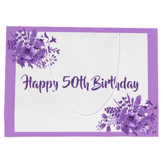 lila Florale zum 50. Große Geschenktüte (Rückseite)