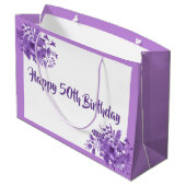 lila Florale zum 50. Große Geschenktüte (Rückseite Schrägansicht)