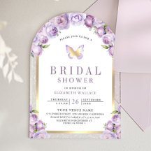Lila floraler Bogen Schmetterling Brautparty