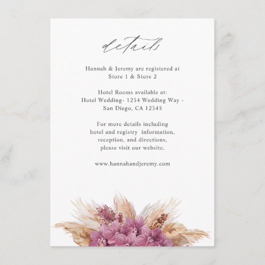 Lila floraler Boho Details 2 Begleitkarte (Vorderseite)