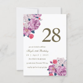 Lila floraler Botanischer einfacher Chic 28. Gebur Einladung