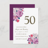 Lila floraler Botanischer einfacher Chic 50. Gebur Einladung (Vorne/Hinten)
