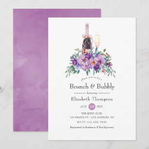 Lila Floraler Brunch und Sprudelnde Brautparty Einladung