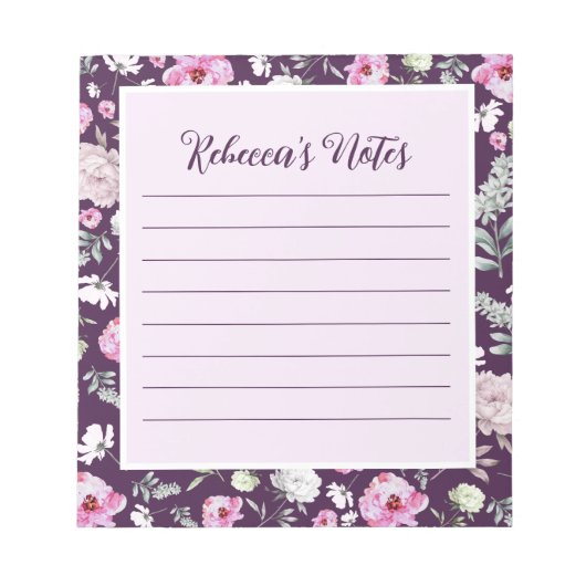 Lila floraler Editor Notizblock (Vorderseite)