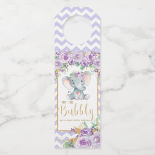 Lila Floraler Elefant Pop the Bubbly Champagner Flaschenanhänger