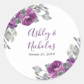 Lila floraler Elegant Braut und Gräuelname Runder Aufkleber (Vorderseite)