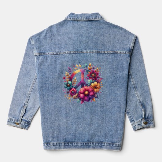 Lila floraler Friedensvertrag Jeansjacke (Rückseite)