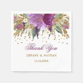 Lila floraler Glitzer Amethyst Wedding Napkin Serviette