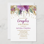 Lila floraler Glitzer Sparkling Paare Dusche Einladung (Vorderseite)