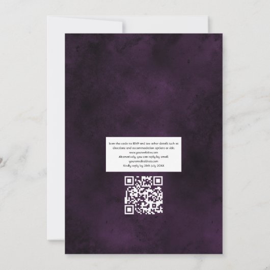 Lila floraler Gothic Wedding QR Code Einladung (Rückseite)