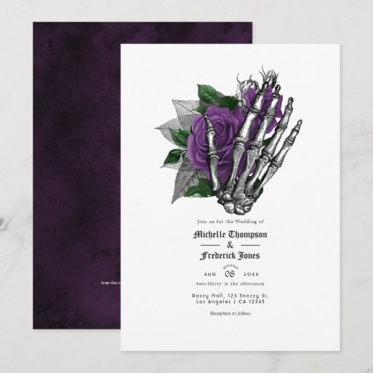 Lila floraler Gothic Wedding QR Code Einladung (Vorne/Hinten)