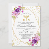 Lila floraler Moderner Abschluss der Krankenpflege Einladung (Vorderseite)