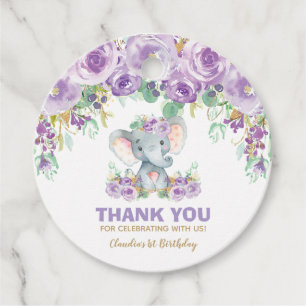 Lila floraler Niedlicher Elefant Geburtstag Vielen Geschenkanhänger