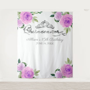 Lila floraler Quinceanera Hintergrund Wandteppich
