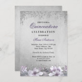 Lila floraler Silber Shimmer Quinceanera laden ein Einladung (Vorne/Hinten)