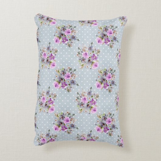 Lila floraler Wasserfarben Weißer Polka Dot Dekokissen (Rückseite(Vertikal))