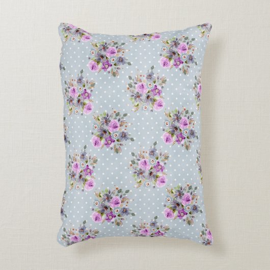 Lila floraler Wasserfarben Weißer Polka Dot Dekokissen (Vorderseite(Vertikal))