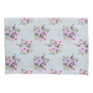 Lila floraler Wasserfarben Weißer Polka Dot Kissenbezug
