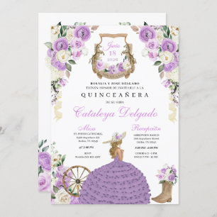 Lila floraler Western Mariachi Charro Quinceañera Einladung