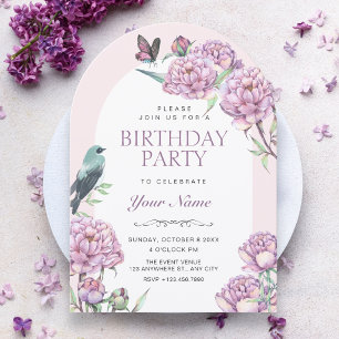 Lila floraler Zweig Geburtstag Einladung