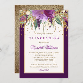 Lila florales Amethyst Quinceanera Einladung
