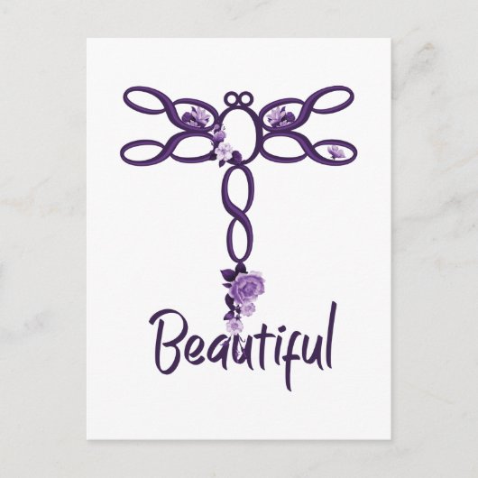 Lila florales "Beautiful Dragonfly Design" Postkarte (Vorderseite)