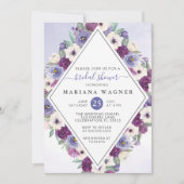Lila florales Brautparty Einladung (Vorderseite)