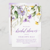 Lila florales Brautparty Einladung (Vorne/Hinten)