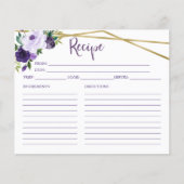 Lila florales Brautparty Rezeptkarte (Vorderseite)