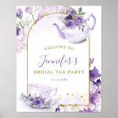 Lila florales Brautparty Tee Begrüßungszeichen Poster (Vorne)