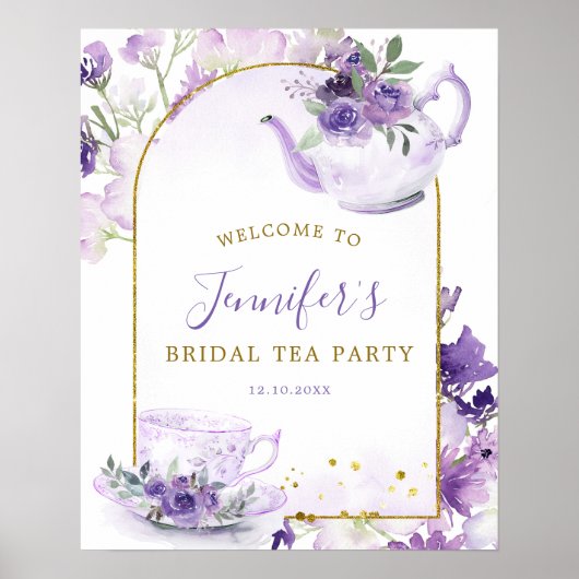 Lila florales Brautparty Tee Begrüßungszeichen Poster (Vorne)
