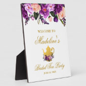 Lila florales Brautparty Tee Gold Willkommen Fotoplatte (Seite)