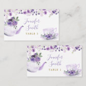 Lila florales Brautparty Tee Party Platzkarte (Vorne/Hinten)