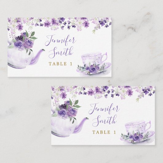 Lila florales Brautparty Tee Party Platzkarte (Vorne/Hinten)
