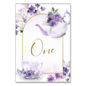 Lila florales Brautparty Tee Party Tischnummer (Vorderseite)